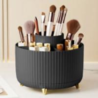 360 Rotating Makeup Brush Storage Box - 5-Compartment Organizer | Vanity Glamour