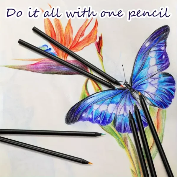 Black Wooden Rainbow Colored Pencils, 7 Colors in 1 RainBow Pencil Art Supplies - Image 2