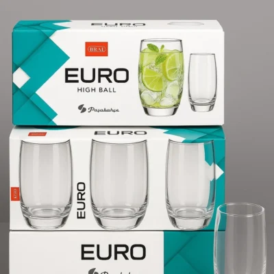 Set of 3 Glass Hiball Tumblers for Daily Use Water Juice or for Serving