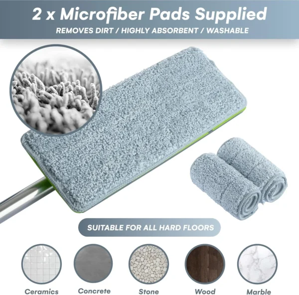 Mop and Bucket Set - Easy Gleam Floor Flat Mop with 2-Chamber Bucket-Green - Image 3
